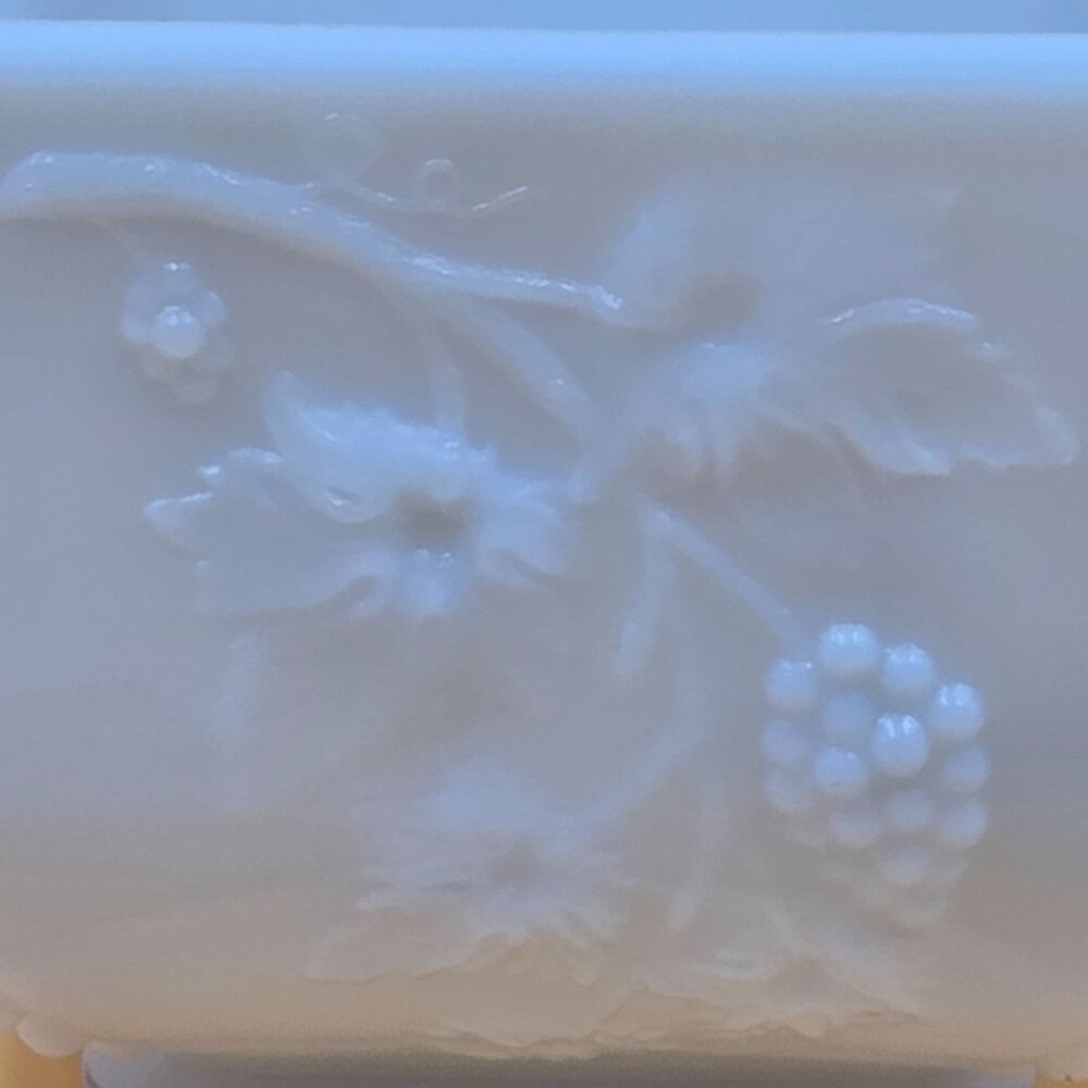 Westmoreland Paneled Grape Square Beaded Puff Milk Glass Box No Lid - Picture 3 of 6